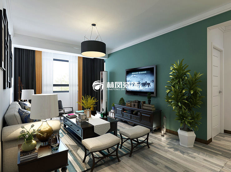 美式风格客厅地板铺贴装修效果图