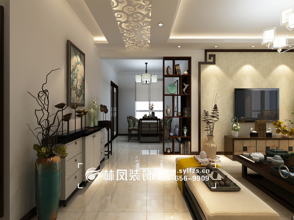 格林馨港湾128㎡现代中式风格-过廊1.jpg